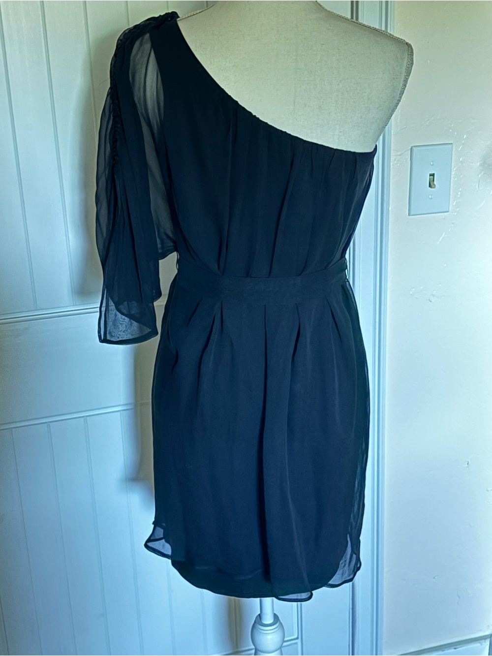 Abi Ferrin Black One Shoulder Silk Chiffon Dress Sz S Cocktail Party Mini Dress - Picture 2 of 8